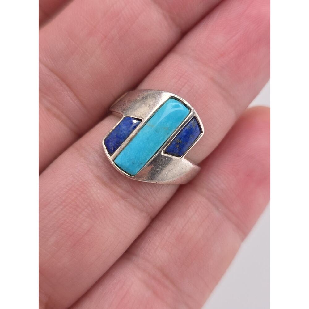 VINTAGE DTR STERLING SILVER 925 TURQUOISE LAPIS RING SIZE 9